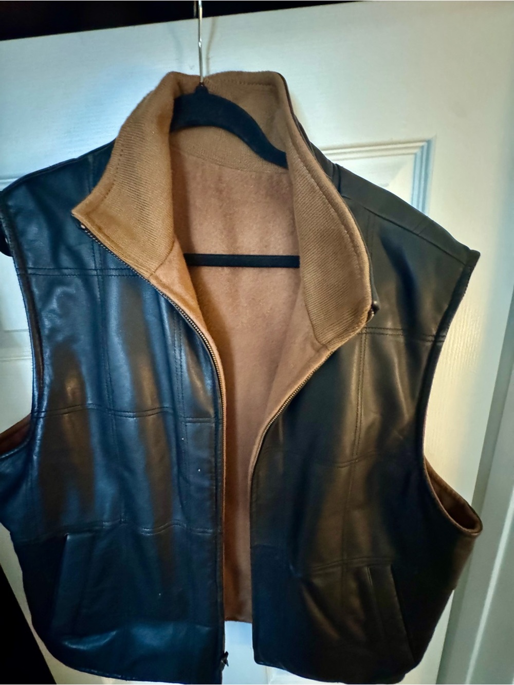 Men's Black Leather Vest with Tan Lining
